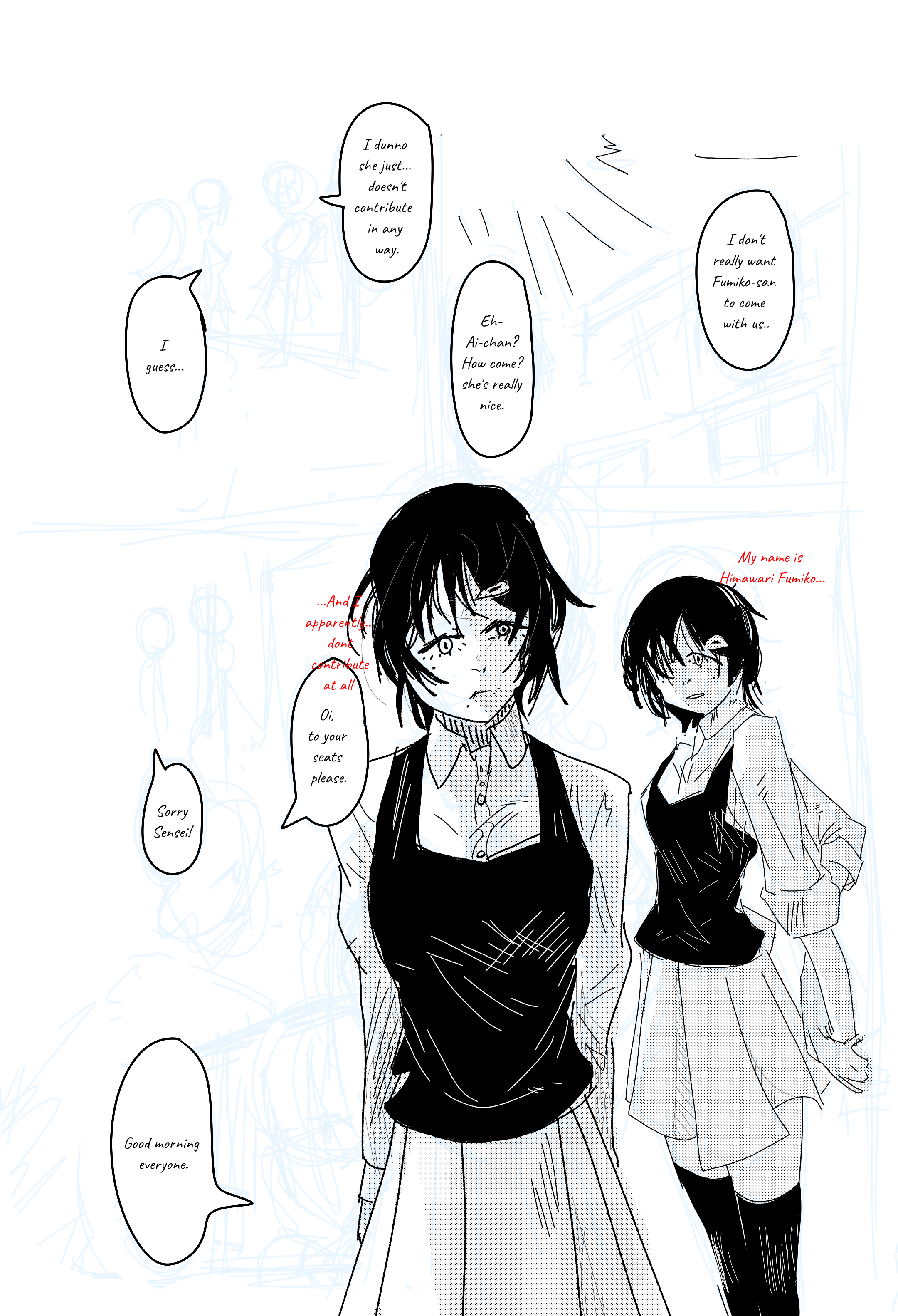 draft sketch of page 1 of artist stockings manga 'Ai-chan is all I need', by artist stockings